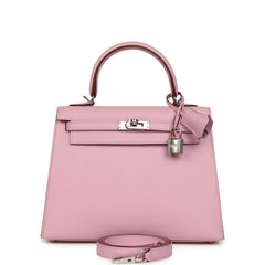 Pre-owned Hermes Kelly Sellier 25 Mauve Sylvestre Epsom Palladium Hardware
