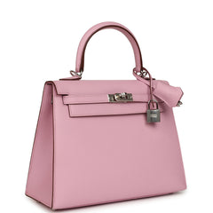 Pre-owned Hermes Kelly Sellier 25 Mauve Sylvestre Epsom Palladium Hardware