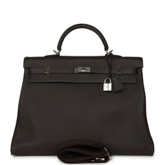 Hermes Kelly Voyage 50 Ebene Clemence Palladium Hardware