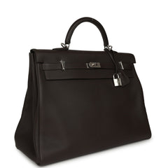 Hermes Kelly Voyage 50 Ebene Clemence Palladium Hardware