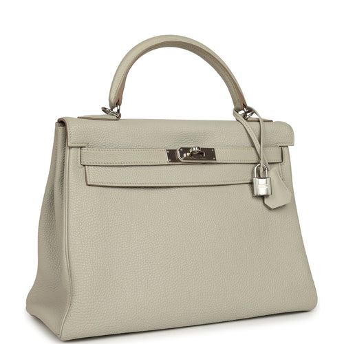 Pre-owned Hermes Kelly Retourne 32 Gris Perle Togo Palladium Hardware