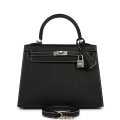 Hermes Special Order (HSS) Kelly Sellier 25 Black Verso Epsom Brushed Palladium Hardware