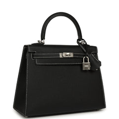 Hermes Special Order (HSS) Kelly Sellier 25 Black Verso Epsom Brushed Palladium Hardware