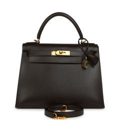 Vintage Hermes Kelly Sellier 28 Ebene Chamonix Gold Hardware