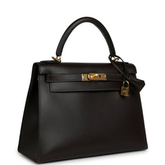 Vintage Hermes Kelly Sellier 28 Ebene Chamonix Gold Hardware
