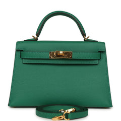 Pre-owned Hermes Kelly Sellier 20 Vert Vertigo Epsom Gold Hardware