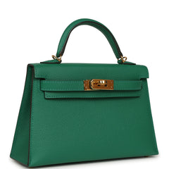 Pre-owned Hermes Kelly Sellier 20 Vert Vertigo Epsom Gold Hardware