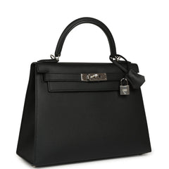 Pre-owned Hermes Kelly Sellier 28 Black Epsom Palladium Hardware