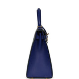 Pre-owned Hermes Special Order (HSS) Kelly Sellier 28 Bleu Electric and Bleu Saphir Chevre Mysore Permabrass Hardware - Thumbnail View 3
