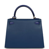 Pre-owned Hermes Special Order (HSS) Kelly Sellier 28 Bleu Electric and Bleu Saphir Chevre Mysore Permabrass Hardware - Thumbnail View 4
