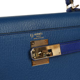 Pre-owned Hermes Special Order (HSS) Kelly Sellier 28 Bleu Electric and Bleu Saphir Chevre Mysore Permabrass Hardware - Thumbnail View 7
