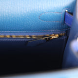 Pre-owned Hermes Special Order (HSS) Kelly Sellier 28 Bleu Electric and Bleu Saphir Chevre Mysore Permabrass Hardware - Thumbnail View 9