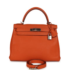 Pre-owned Hermes Kelly Retourne 28 Orange Togo Palladium Hardware