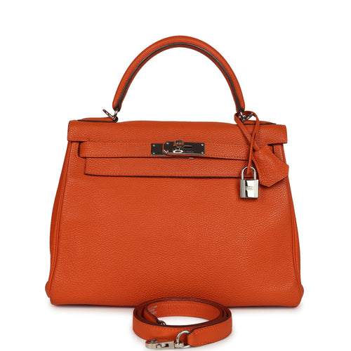 Pre-owned Hermes Kelly Retourne 28 Orange Togo Palladium Hardware