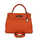 Pre-owned Hermes Kelly Retourne 28 Orange Togo Palladium Hardware - Thumbnail View 1