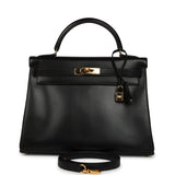 Vintage Hermes Kelly Retourne 32 Black Box Gold Hardware - Thumbnail View 1
