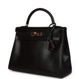 Vintage Hermes Kelly Retourne 32 Black Box Gold Hardware - Thumbnail View 5