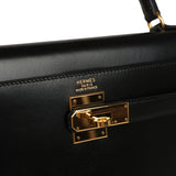 Vintage Hermes Kelly Retourne 32 Black Box Gold Hardware - Thumbnail View 7