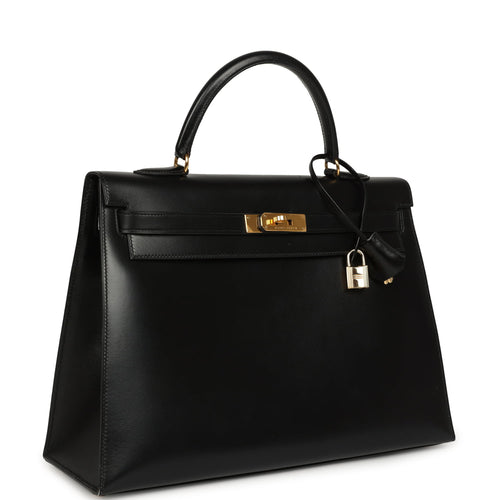 Vintage Hermes Kelly Sellier 35 Black Box Gold Hardware