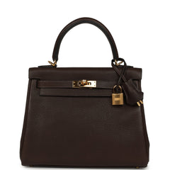 Pre-owned Hermes Kelly Retourne 25 Ebene Barenia Faubourg Gold Hardware