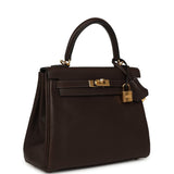 Pre-owned Hermes Kelly Retourne 25 Ebene Barenia Faubourg Gold Hardware - Thumbnail View 3