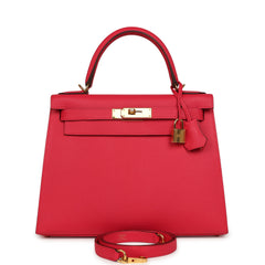Pre-owned Hermes Kelly Sellier 28 Rose Extreme Epsom Gold Hardware