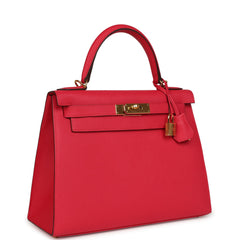 Pre-owned Hermes Kelly Sellier 28 Rose Extreme Epsom Gold Hardware