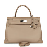 Pre-owned Hermes Ghillies Kelly Retourne 35 Argile Swift and Grain D'H Palladium Hardware - Thumbnail View 1
