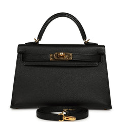 Pre-owned Hermes Kelly Sellier 20 Black Epsom Gold Hardware