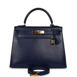Vintage Hermes Kelly Sellier 28 Bleu Saphir Box Gold Hardware - Thumbnail View 1