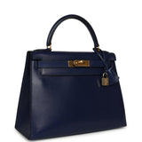 Vintage Hermes Kelly Sellier 28 Bleu Saphir Box Gold Hardware - Thumbnail View 2