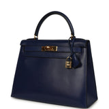 Vintage Hermes Kelly Sellier 28 Bleu Saphir Box Gold Hardware - Thumbnail View 5