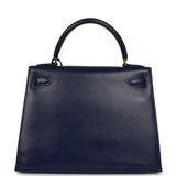 Vintage Hermes Kelly Sellier 28 Bleu Saphir Box Gold Hardware - Thumbnail View 4