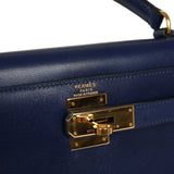 Vintage Hermes Kelly Sellier 28 Bleu Saphir Box Gold Hardware - Thumbnail View 7