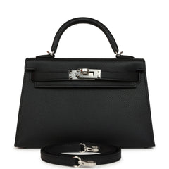 Hermes Kelly Sellier 20 Black Epsom Palladium Hardware