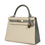 Hermes Special Order (HSS) Kelly Sellier 28 Craie and Gris Mouette Epsom Permabrass Hardware - Thumbnail View 5