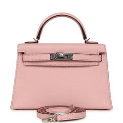Hermes Kelly Sellier 20 Rose Sakura Chevre Mysore Palladium Hardware