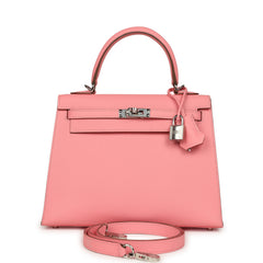Pre-owned Hermes Kelly Sellier 25 Rose Confetti Epsom Palladium Hardware