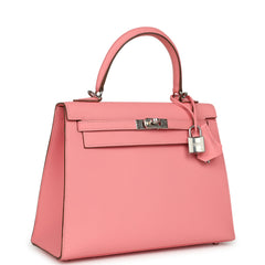 Pre-owned Hermes Kelly Sellier 25 Rose Confetti Epsom Palladium Hardware