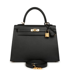 Hermes Kelly Sellier 25 Black Verso Madame Gold Hardware