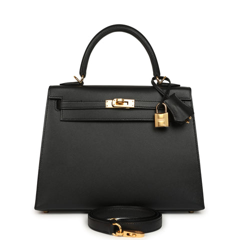 Hermes Kelly Sellier 25 Black Verso Madame Gold Hardware