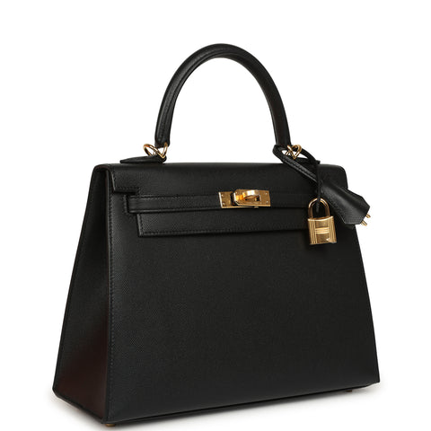 Hermes Kelly Sellier 25 Black Verso Madame Gold Hardware