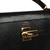 Vintage Hermes Kelly Sellier 32 Black Shiny Varanus Niloticus Lizard Gold Hardware - Thumbnail View 7
