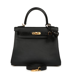 Hermes Kelly Retourne 25 Black Swift and Varanus Niloticus Lizard Touch Gold Hardware