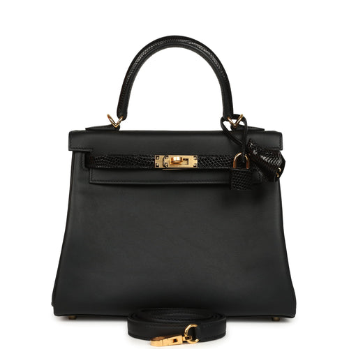Hermes Kelly Retourne 25 Black Swift and Varanus Niloticus Lizard Touch Gold Hardware