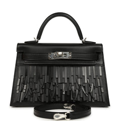 Hermes Kelly Sellier 20 "Pampilles" Black Tadelakt and Sombrero Palladium Hardware