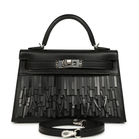 Hermes Kelly Sellier 20 "Pampilles" Black Tadelakt and Sombrero Palladium Hardware