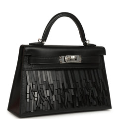 Hermes Kelly Sellier 20 "Pampilles" Black Tadelakt and Sombrero Palladium Hardware