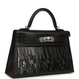 Hermes Kelly Sellier 20 "Pampilles" Black Tadelakt and Sombrero Palladium Hardware - Thumbnail View 2