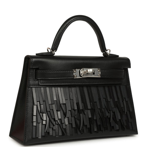 Hermes Kelly Sellier 20 "Pampilles" Black Tadelakt and Sombrero Palladium Hardware